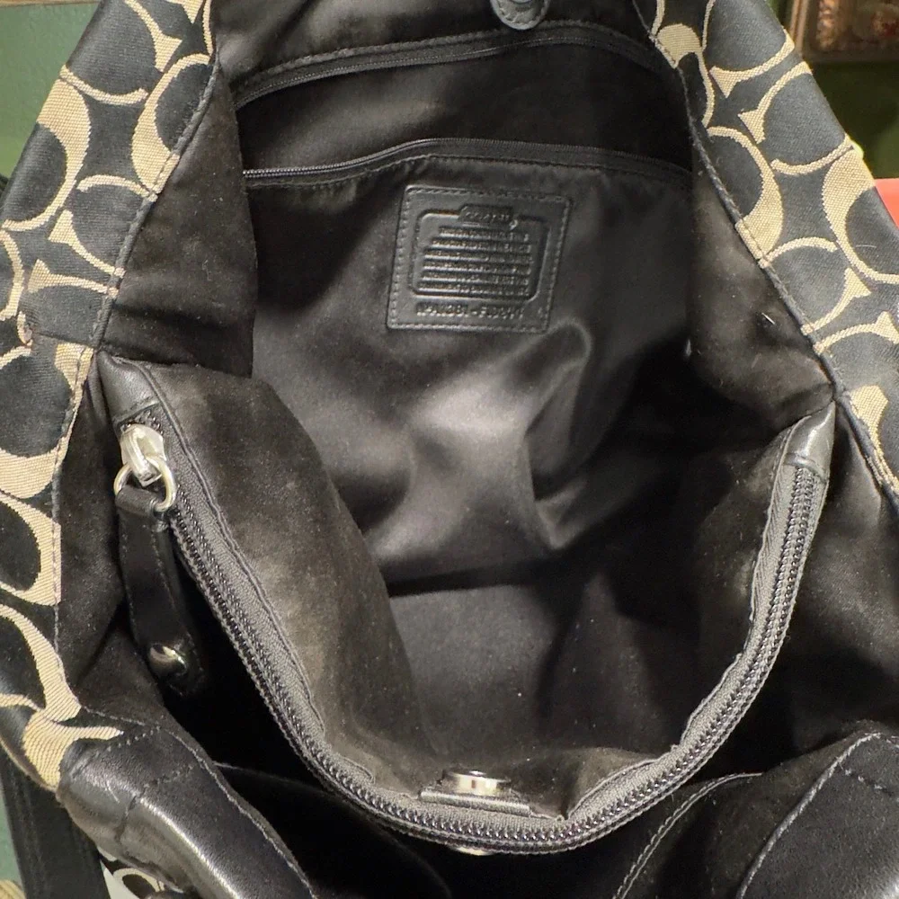 Coach Ashley Signature Satchel Black Grey Jacquard Leather Handbag F19244